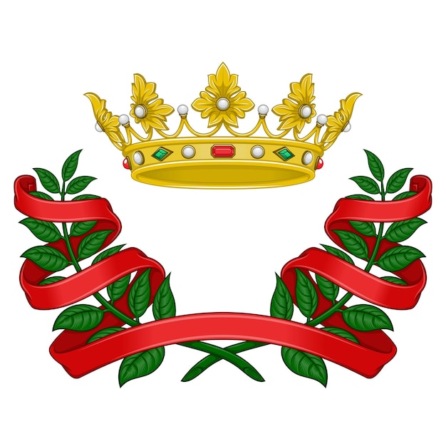 Royal crown and olive wreath with ribbon