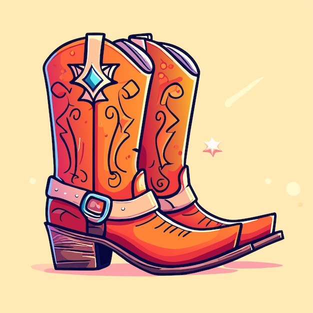 Rubber boots retro cowgirl hand drawn flat stylish cartoon sticker icon concept isolated