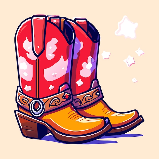 Vector rubber boots retro cowgirl hand drawn flat stylish cartoon sticker icon concept isolated