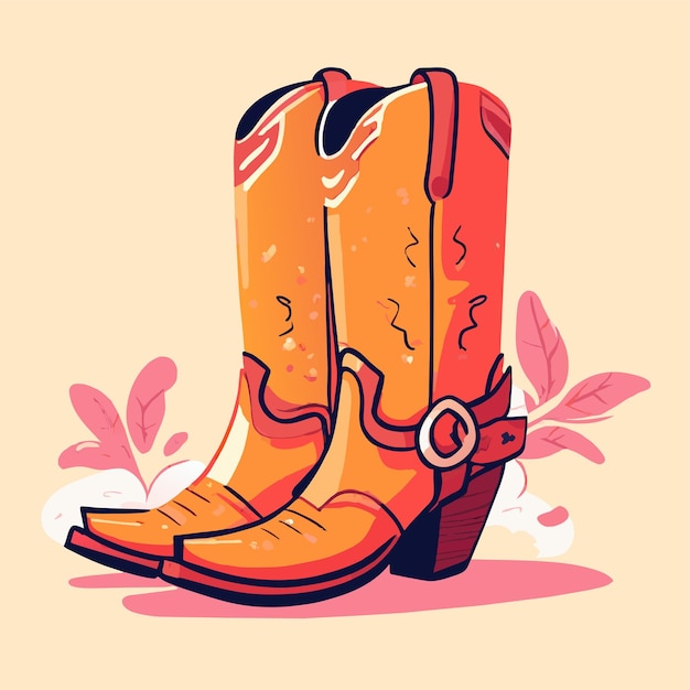 Vector rubber boots retro cowgirl hand drawn flat stylish cartoon sticker icon concept isolated