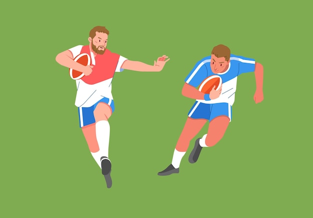 Rugby sport player in action set carrying ball and dogde