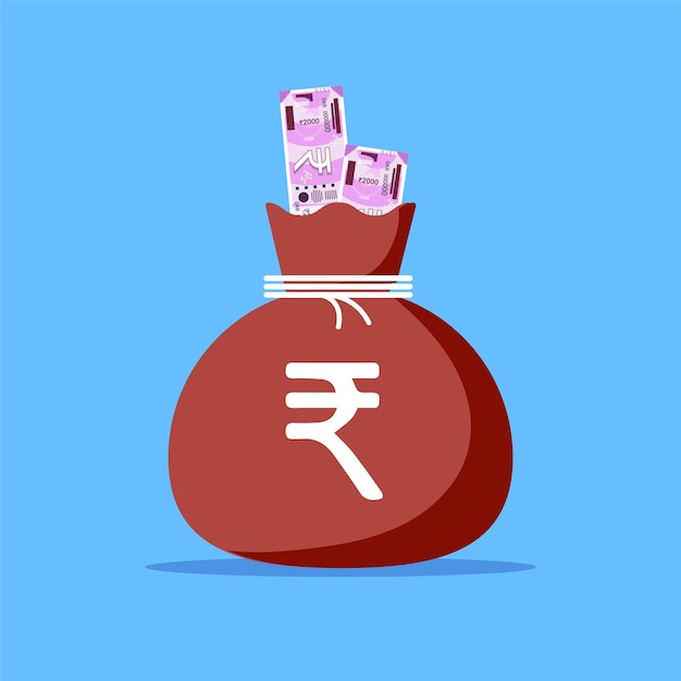 Vector rupee bag and bank note