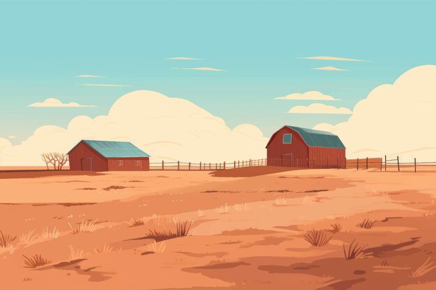 Vector rustic farm under clear sky