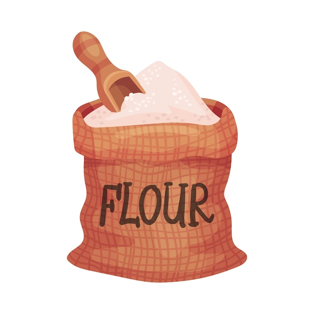 Sack of Flour with Shovel or Spade Vector Illustration