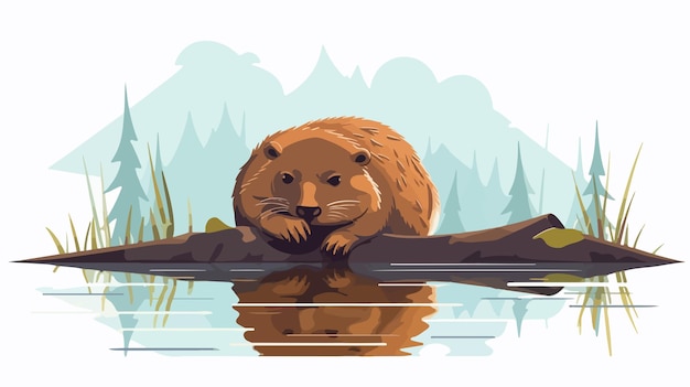 Vector sad beaver cartoon illustration