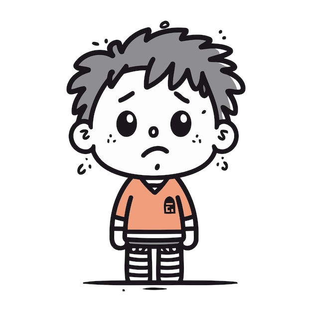 Vector sad boy cartoon character vector illustration cute boy doodle