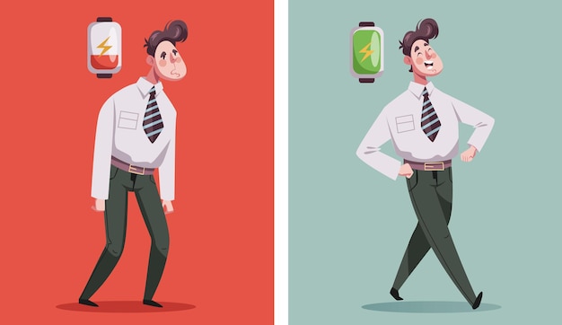 Sad and happy, tired and energy people office workers characters design element concept illustration