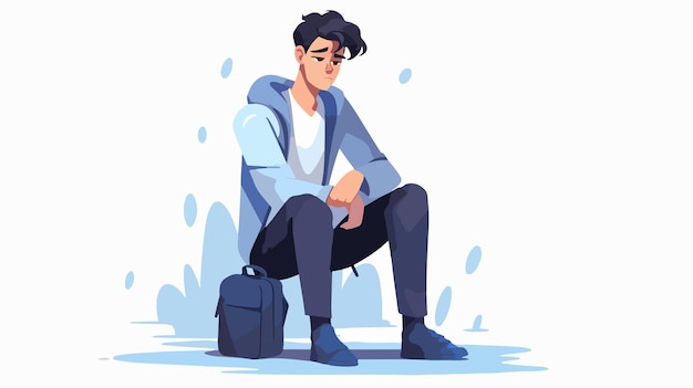 Vector sad man student cartoon illustration