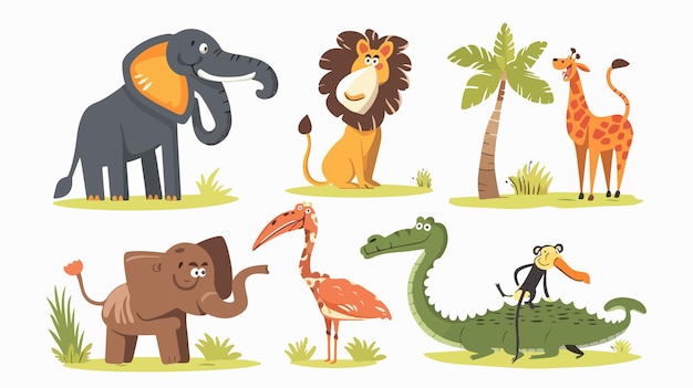 Vector safari animal collection in savannah and tropics