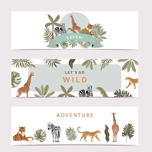 Vector safari banner background collection with giraffe