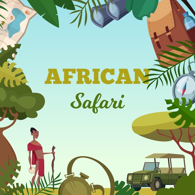 Safari frame. African tour travel concept for adventure brochure background