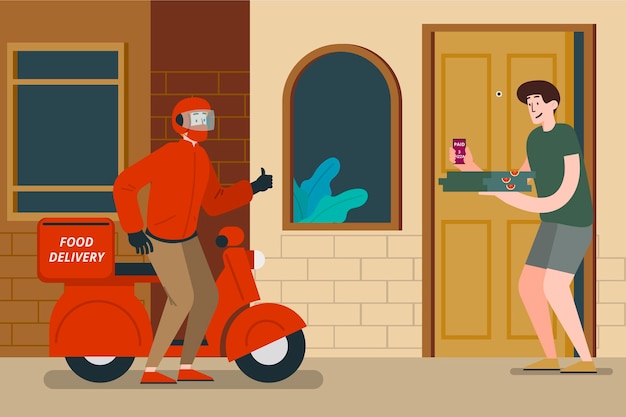 Vector safe food distance delivery at the door