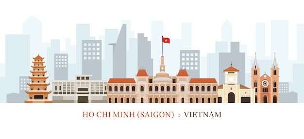 Vector saigon or ho chi minh city vietnam skyline landmarks