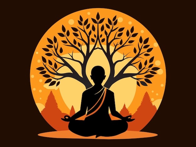 a saint is meditating under a tree silhouette C