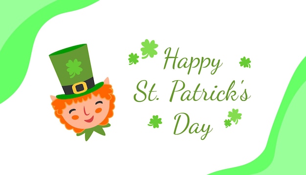 Saint Patrick's Day greetings card with clover shapes leprechaun and lettering