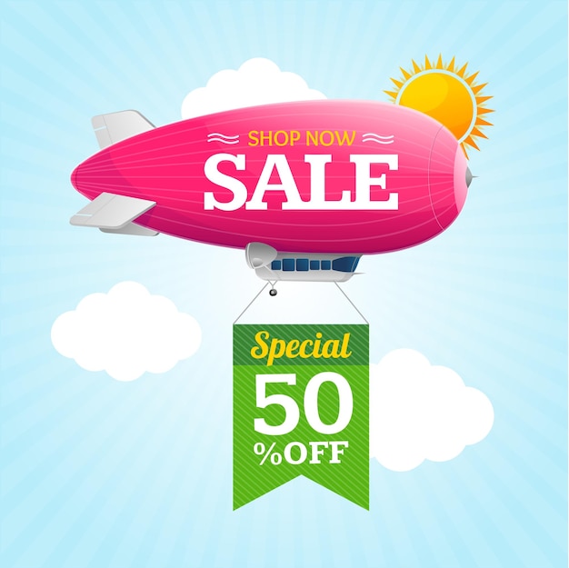 Sale Concept Labels with Airship Vector