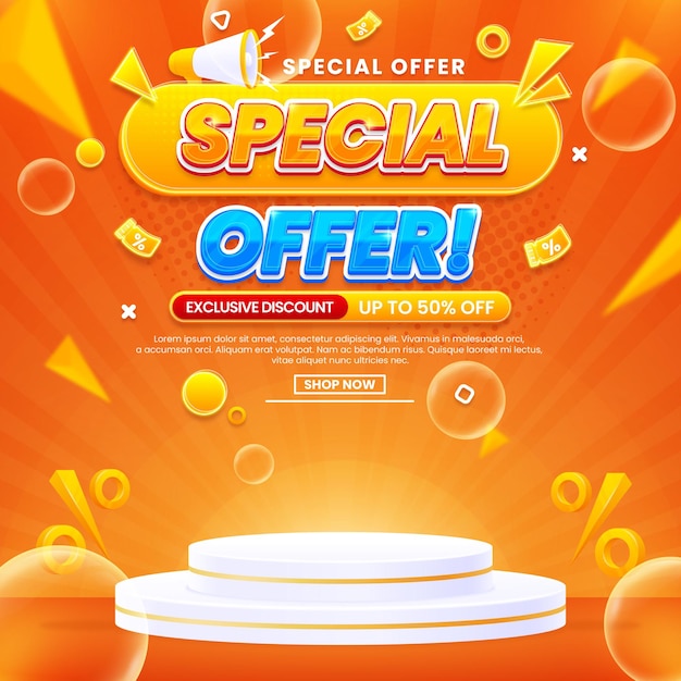 Vector sale discount promo banner template with podium isolated on abstract background