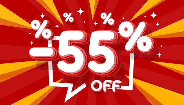 Sale off 55 Percentage gift save offer special banner discount Vector illustration