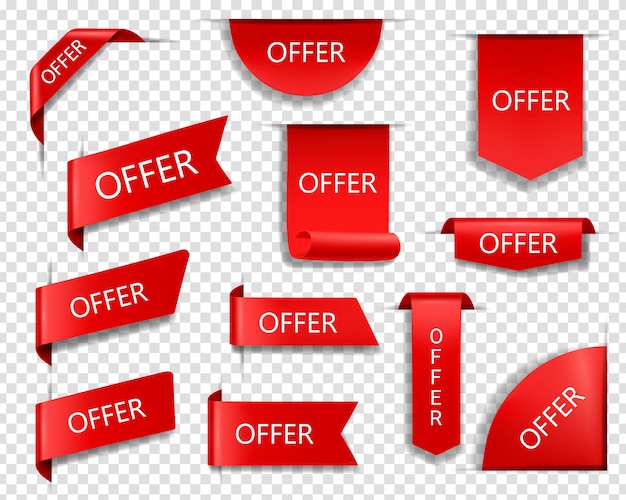 Sale offer red vector banners, ribbons and labels