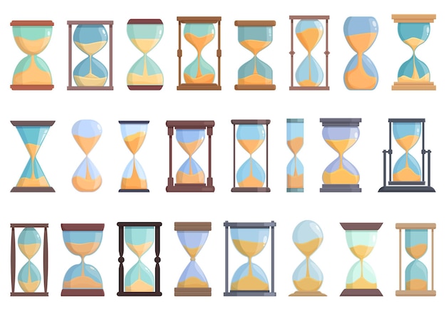 Sand clock icons set cartoon vector hourglass time