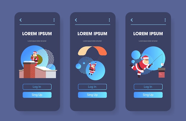 santa claus cards web pages merry christmas  holiday celebration mobile app screen setillustration