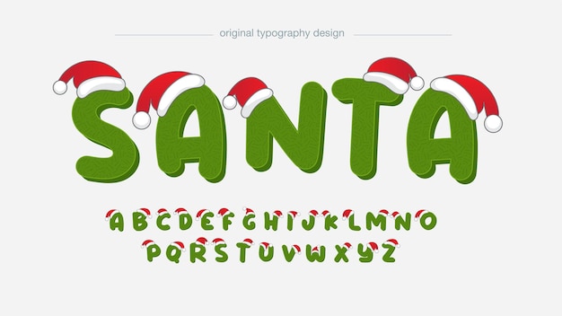 Santa hat green cartoon typography