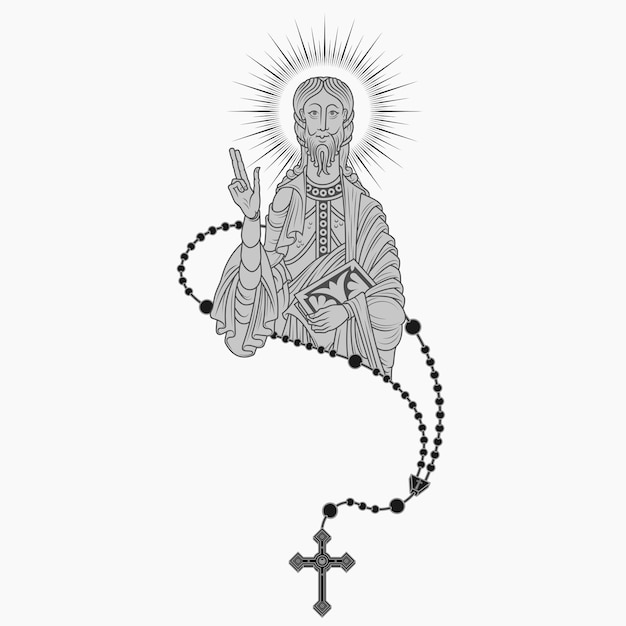 Vector santiago apostle with catholic rosary