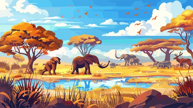 Vector savanna animals landscape tropical african animal