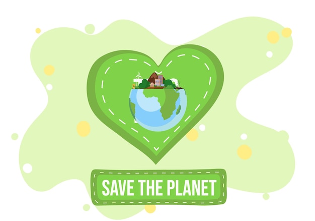 Vector save the planet ecology environmental protection globe with plant in a heartshaped frame