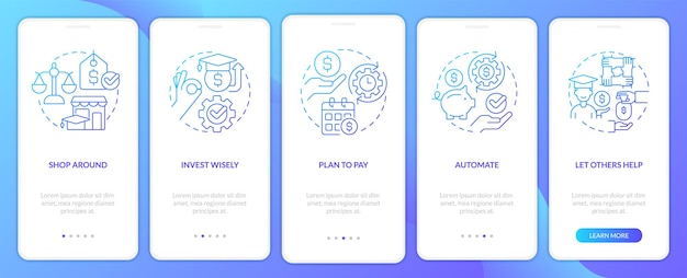 Saving for college tips blue gradient onboarding mobile app screen