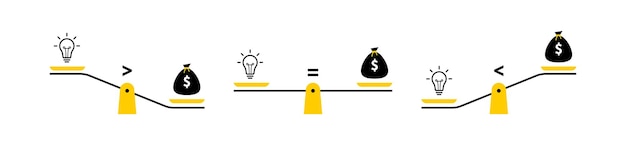 Scales with different balance Time and idea weighing concept to find a balance in life Time is idea Vector illustration