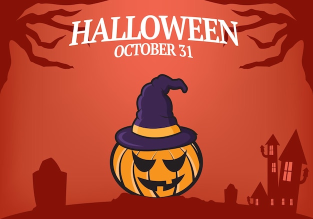 Scary pumpkin head halloween banner premium vector