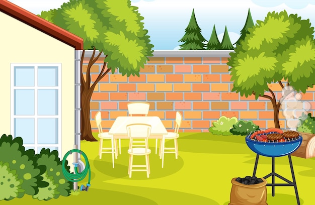 Vector scene of backyard with a fence