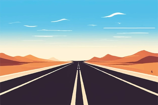 Vector scene with long road through desert illustration road through hot desert vector illustration