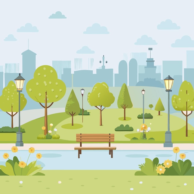 Vector scenic illustration of a beautiful park landscape