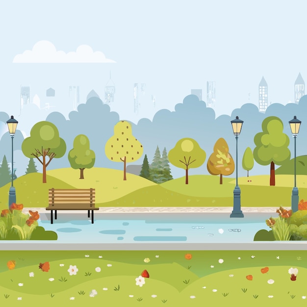 Vector scenic illustration of a beautiful park landscape