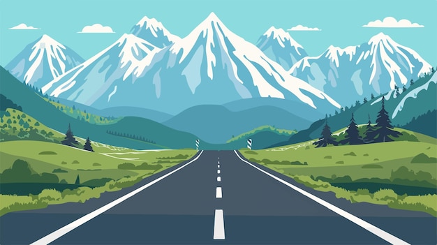 Vector scenic mountain road vector illustration in kazakhstan