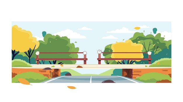 Vector scenic park bridge over water autumn tranquil public park setting wooden bridge crossing calm