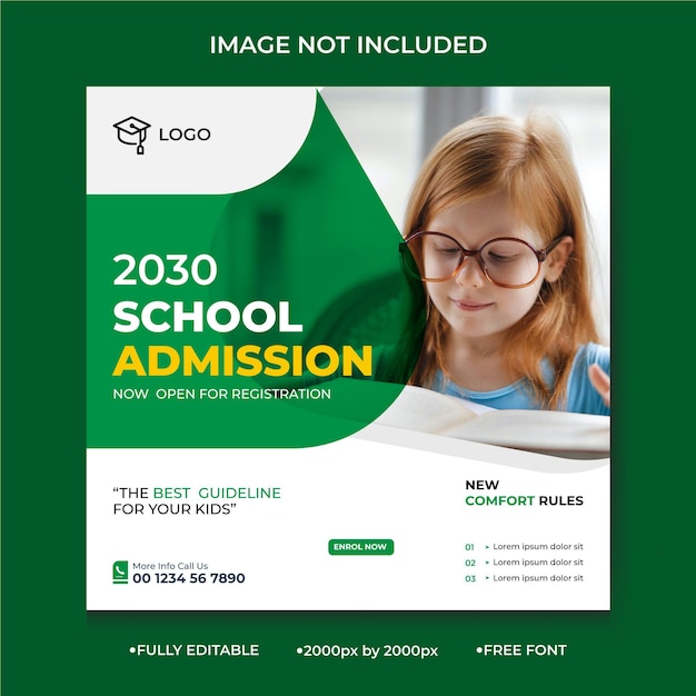 School admission social media post and instagram post template