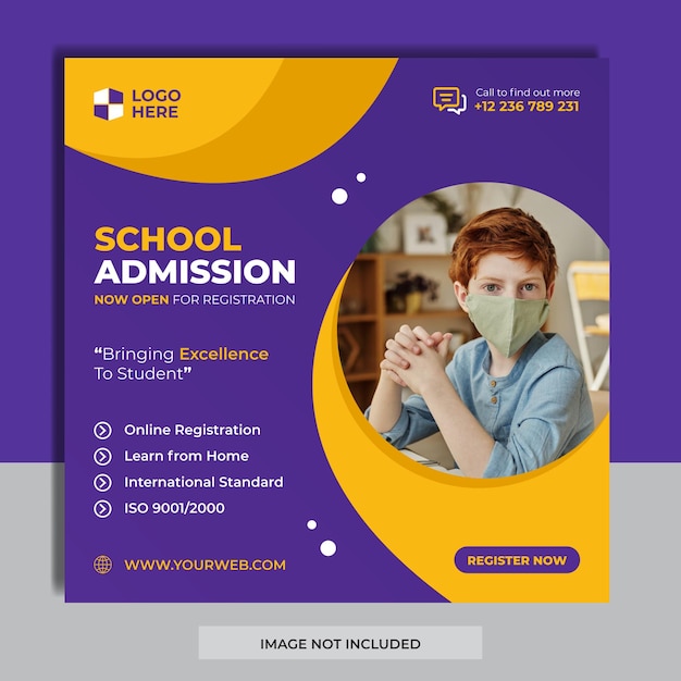 School admission social media post template vector premium