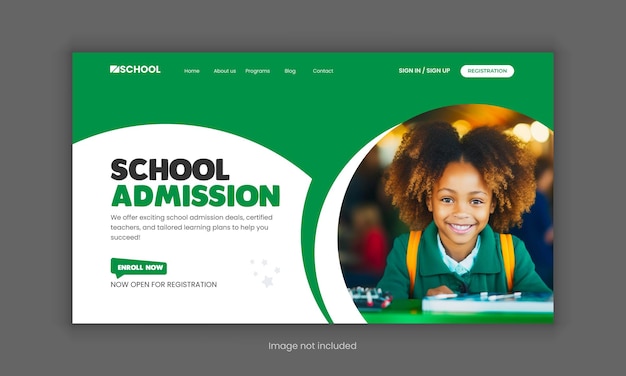 Vector school admission web banner design for the education website homepage and landing page hero section