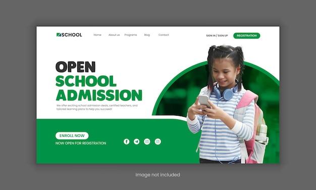 Vector school admission web banner design for the education website homepage and landing page hero section