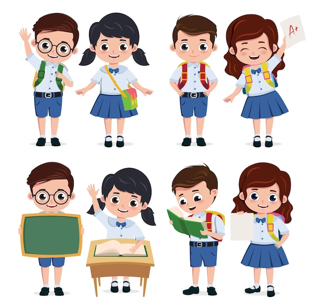 Vector school classmate students character vector set back to school classmates kids elementary character