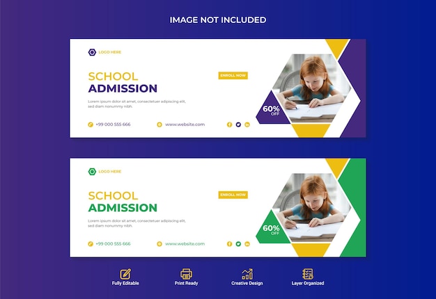 School education admission web banner and facebook timeline cover design template.