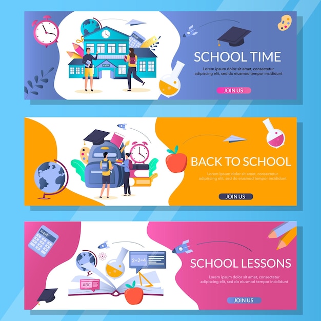 Vector school web banner template set vector illustration