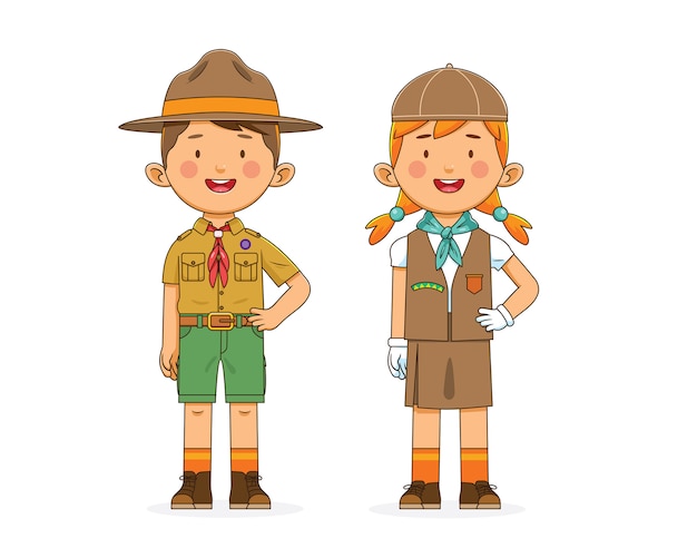 scout character boy and girl in uniform