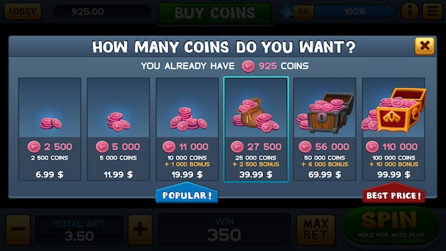 Screen buy coins for slot game