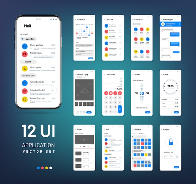 Vector screen wireframes. mobile interface app wireframe kit. ui vector templates