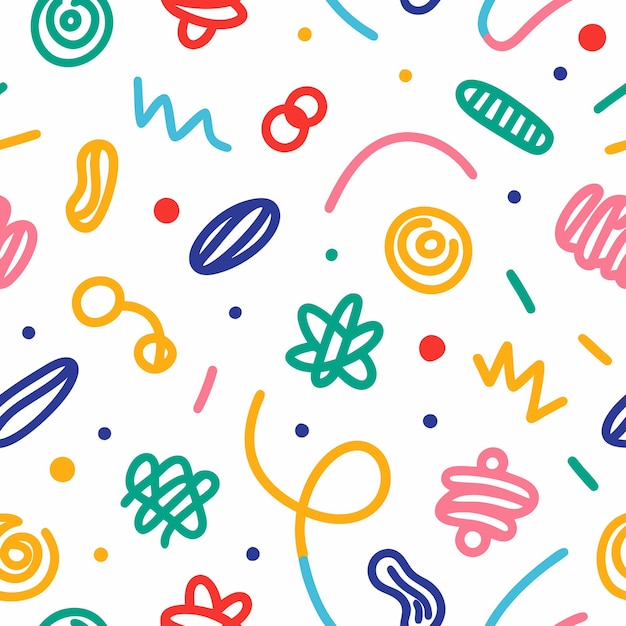 Vector scribbled lines with various colorful shapes