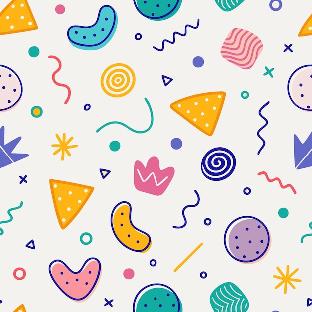 Vector scribbled lines with various colorful shapes